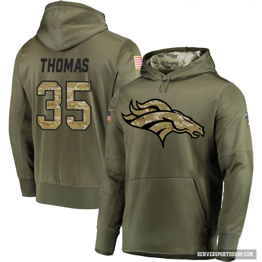 Youth ＃35 Dymonte Thomas Denver Broncos Olive Salute to Service Pullover Hoodie
