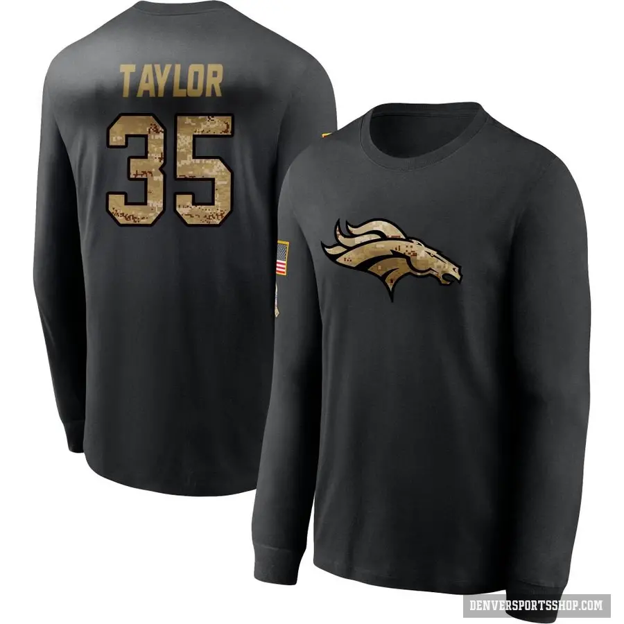 Youth ＃35 Reese Taylor Denver Broncos Black 2020 Salute To Service Sideline Performance Long Sleeve T-Shirt