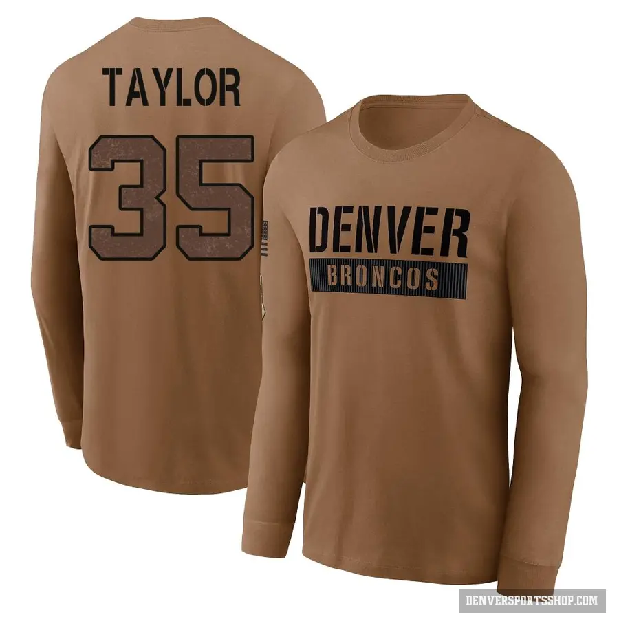 Youth ＃35 Reese Taylor Denver Broncos Brown 2023 Salute To Service Long Sleeve T-Shirt