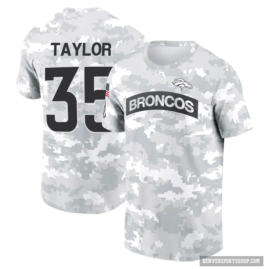 Youth ＃35 Reese Taylor Denver Broncos Camo Arctic 2024 Salute to Service Performance T-Shirt