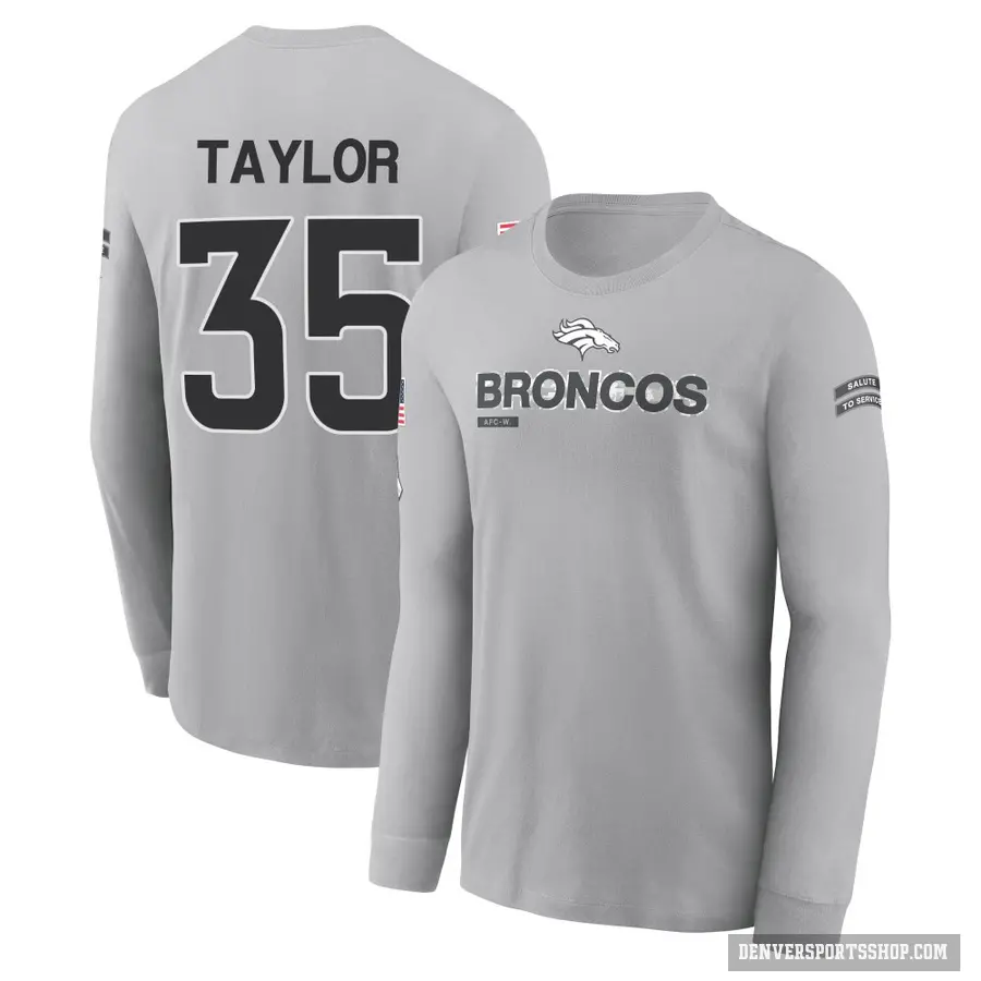 Youth ＃35 Reese Taylor Denver Broncos Gray 2024 Salute to Service Long Sleeve T-Shirt