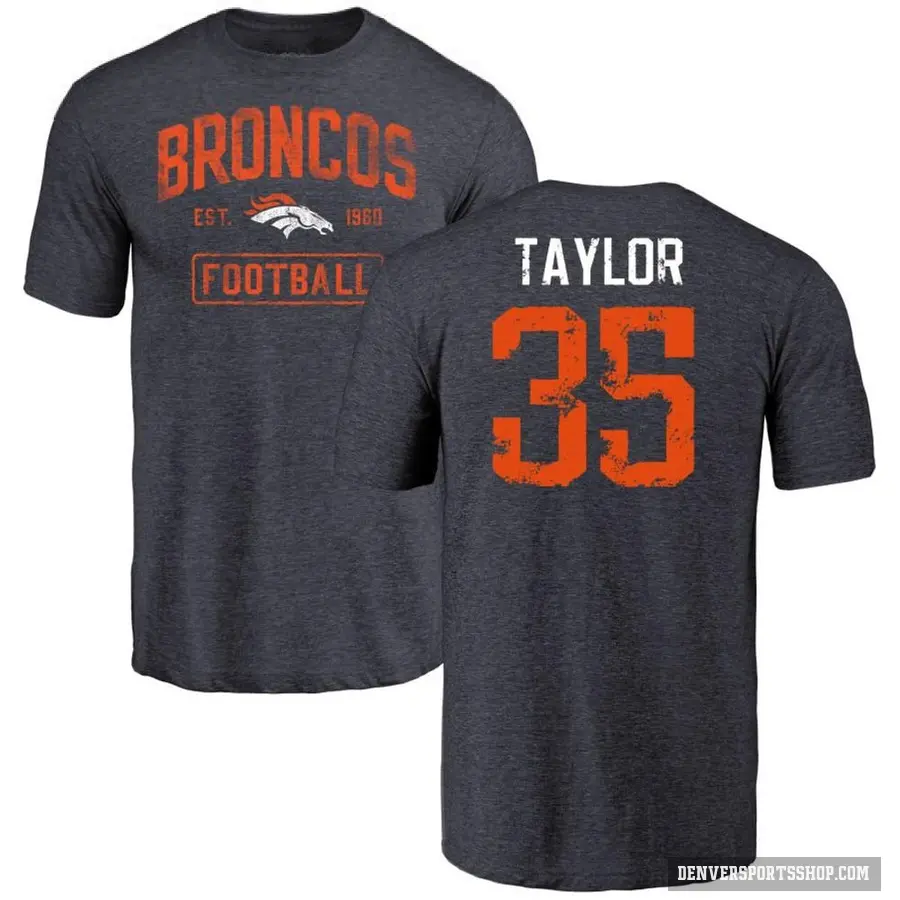 Youth ＃35 Reese Taylor Denver Broncos Navy Distressed T-Shirt