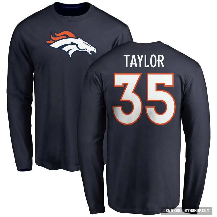Youth ＃35 Reese Taylor Denver Broncos Navy Logo Long Sleeve T-Shirt