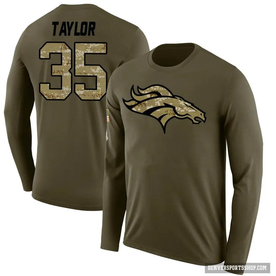 Youth ＃35 Reese Taylor Denver Broncos Olive Salute to Service Sideline Long Sleeve T-Shirt