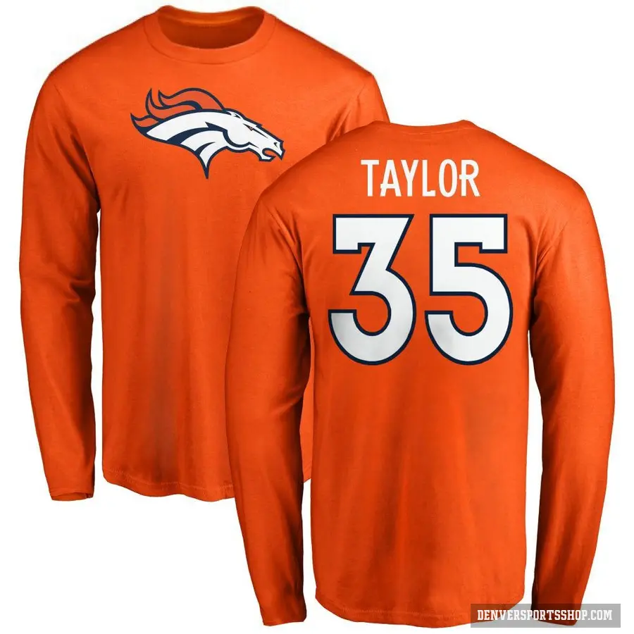 Youth ＃35 Reese Taylor Denver Broncos Orange Logo Long Sleeve T-Shirt