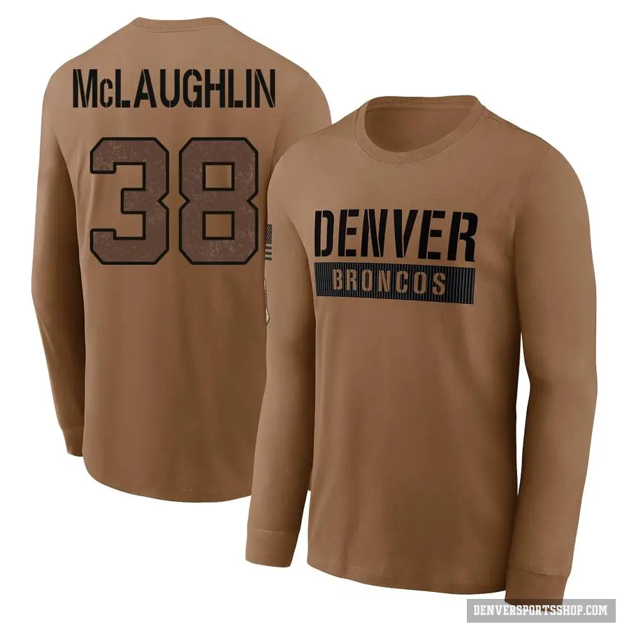 Youth ＃38 Jaleel McLaughlin Denver Broncos Brown 2023 Salute To Service Long Sleeve T-Shirt
