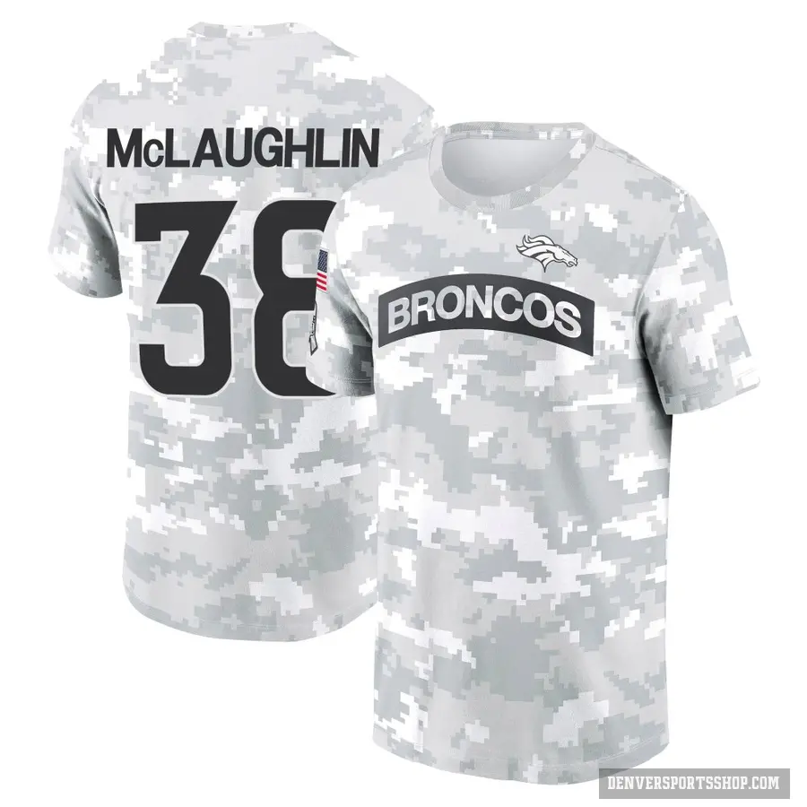 Youth ＃38 Jaleel McLaughlin Denver Broncos Camo Arctic 2024 Salute to Service Performance T-Shirt
