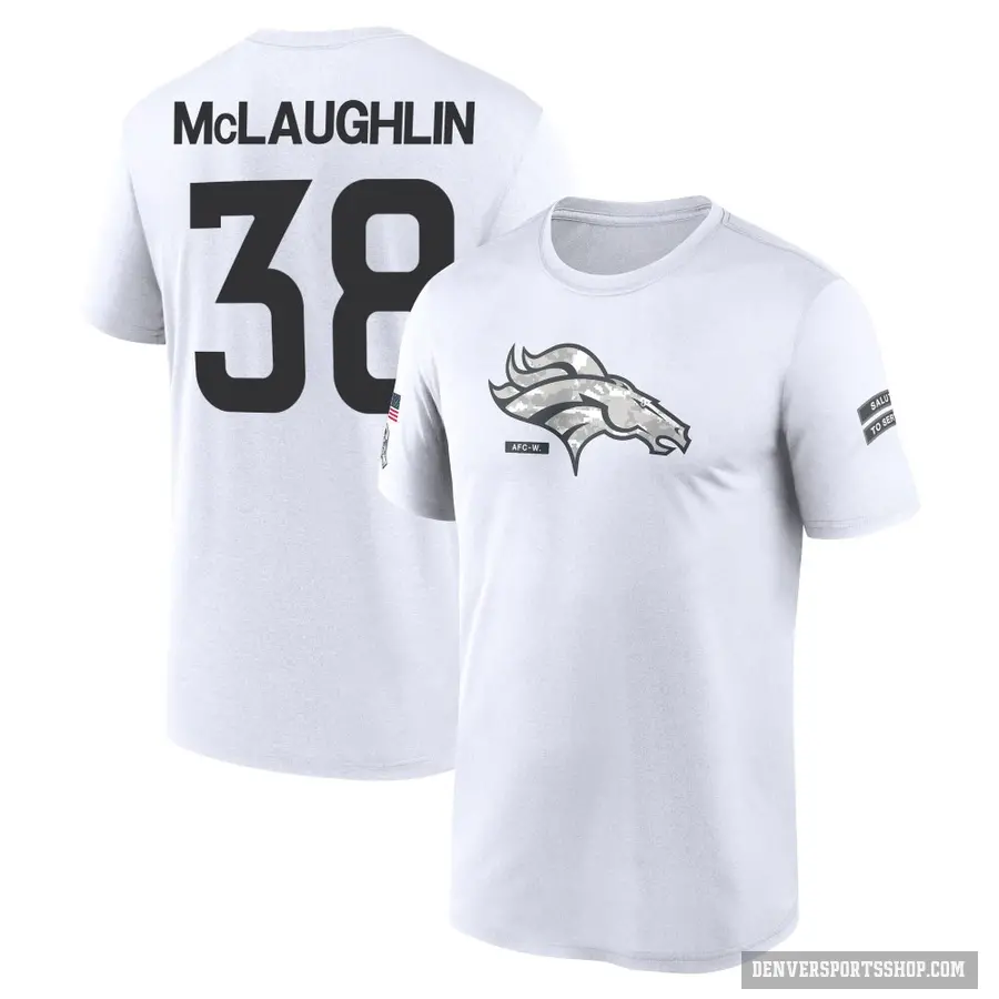 Youth ＃38 Jaleel McLaughlin Denver Broncos White 2024 Salute to Service Performance T-Shirt