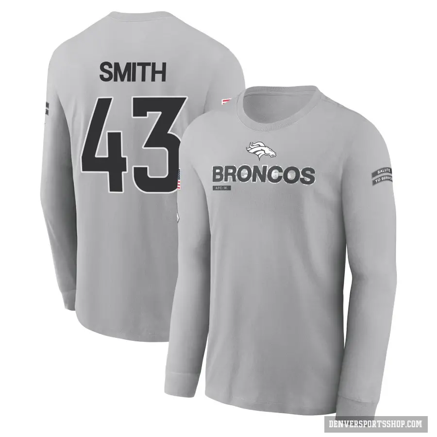 Youth ＃43 Keidron Smith Denver Broncos Gray 2024 Salute to Service Long Sleeve T-Shirt