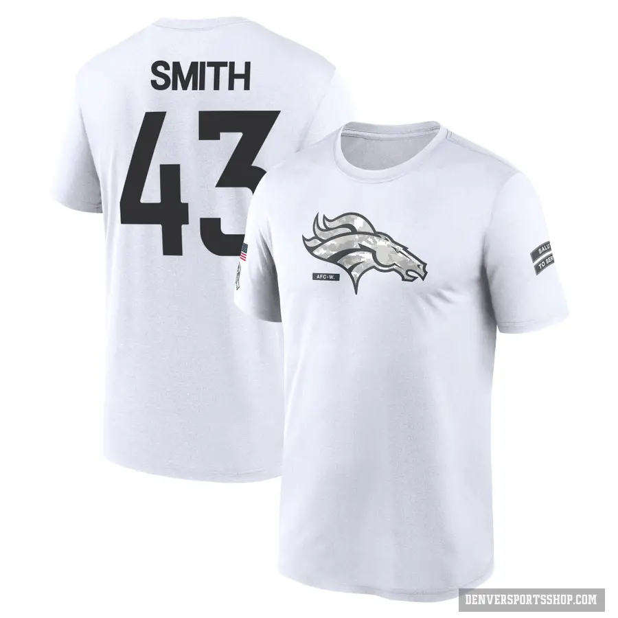 Youth ＃43 Keidron Smith Denver Broncos White 2024 Salute to Service Performance T-Shirt