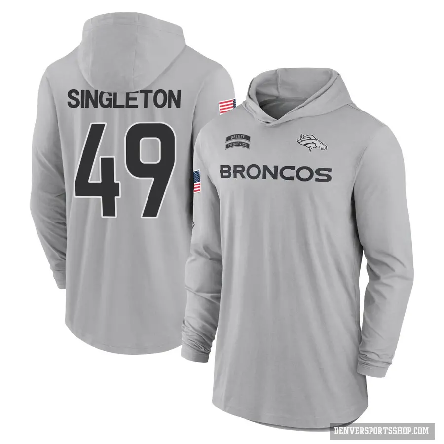 Youth ＃49 Alex Singleton Denver Broncos Gray 2024 Salute to Service Lightweight Performance Long Sleeve Hooded T-Shirt