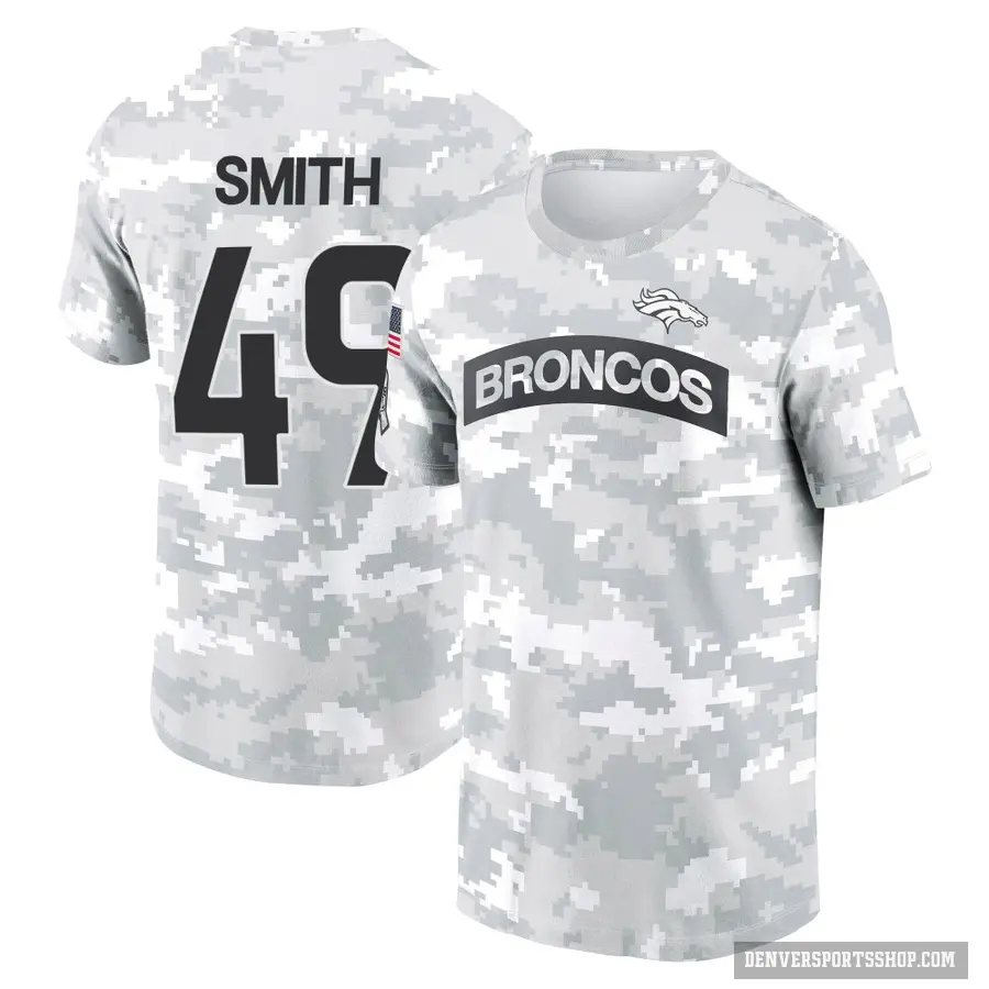 Youth ＃49 Dennis Smith Denver Broncos Camo Arctic 2024 Salute to Service Performance T-Shirt