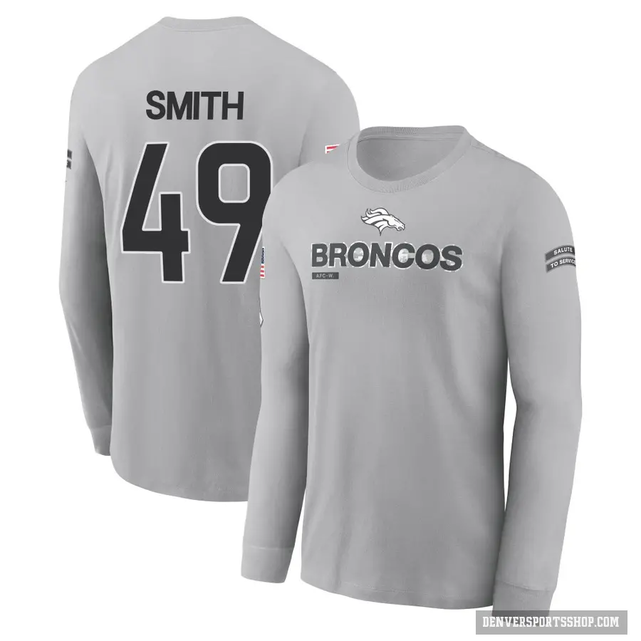Youth ＃49 Dennis Smith Denver Broncos Gray 2024 Salute to Service Long Sleeve T-Shirt