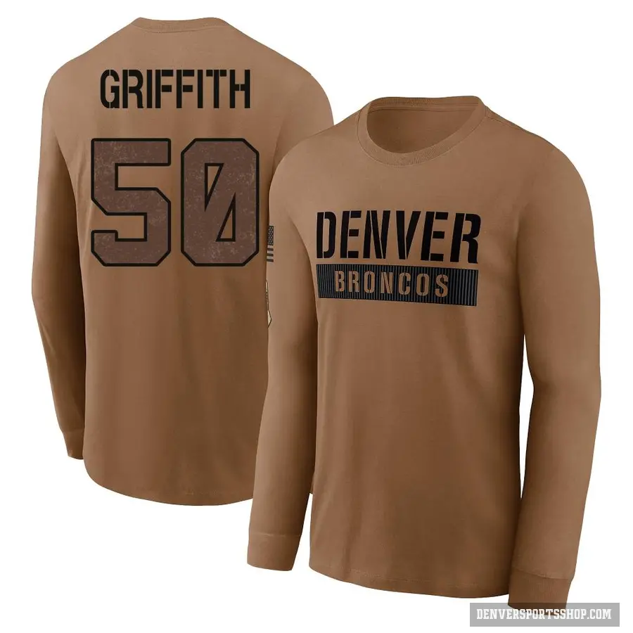 Youth ＃50 Jonas Griffith Denver Broncos Brown 2023 Salute To Service Long Sleeve T-Shirt