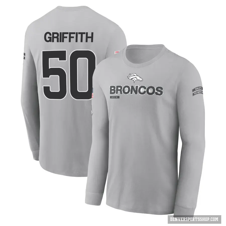 Youth ＃50 Jonas Griffith Denver Broncos Gray 2024 Salute to Service Long Sleeve T-Shirt