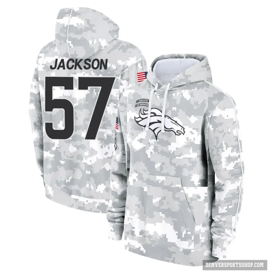 Youth ＃57 Tom Jackson Denver Broncos Arctic Camo 2024 Salute to Service Club Fleece Pullover Hoodie