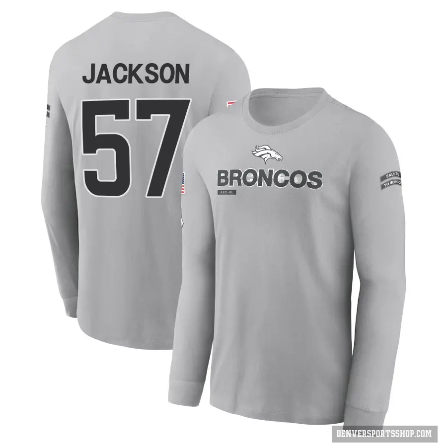 Youth ＃57 Tom Jackson Denver Broncos Gray 2024 Salute to Service Long Sleeve T-Shirt