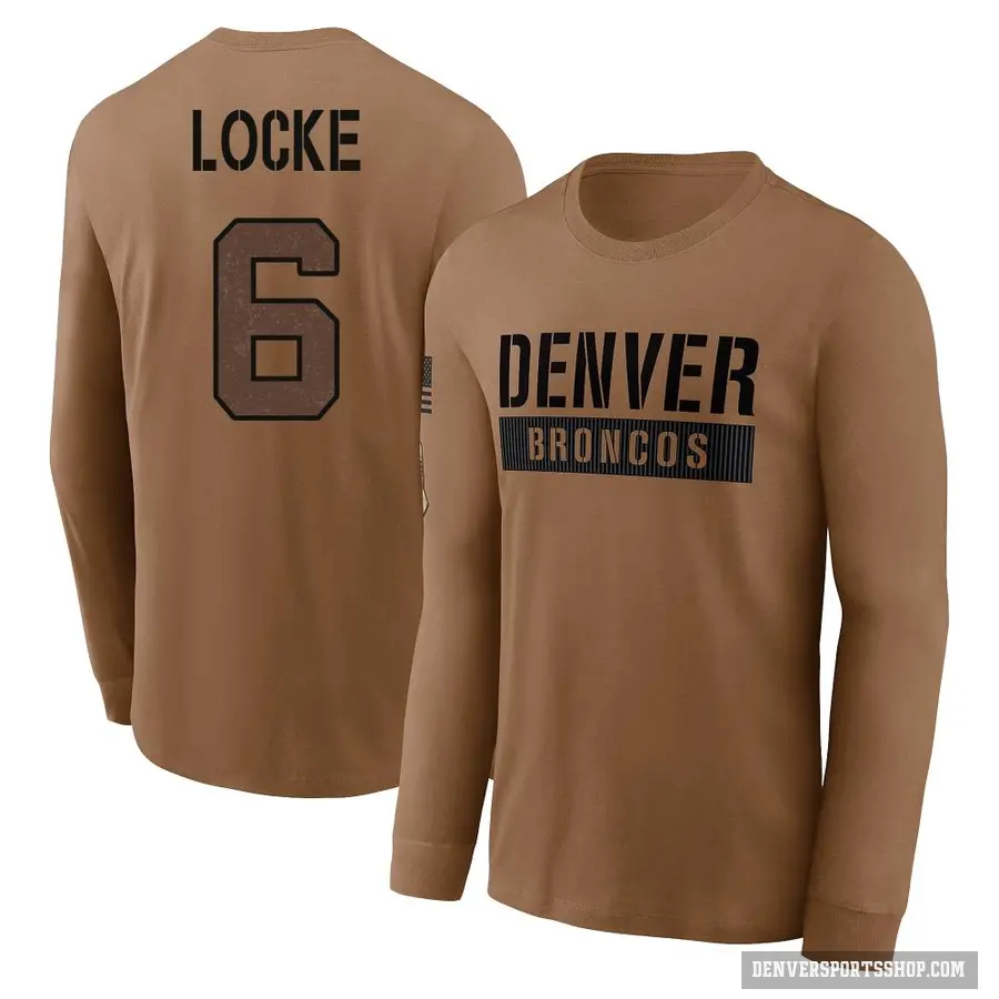 Youth ＃6 P.J. Locke Denver Broncos Brown 2023 Salute To Service Long Sleeve T-Shirt
