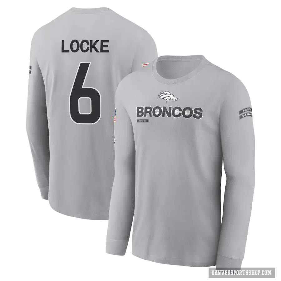 Youth ＃6 P.J. Locke Denver Broncos Gray 2024 Salute to Service Long Sleeve T-Shirt