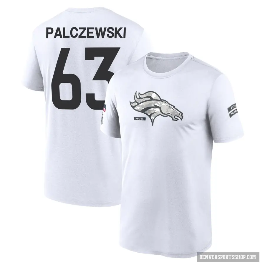 Youth ＃63 Alex Palczewski Denver Broncos White 2024 Salute to Service Performance T-Shirt