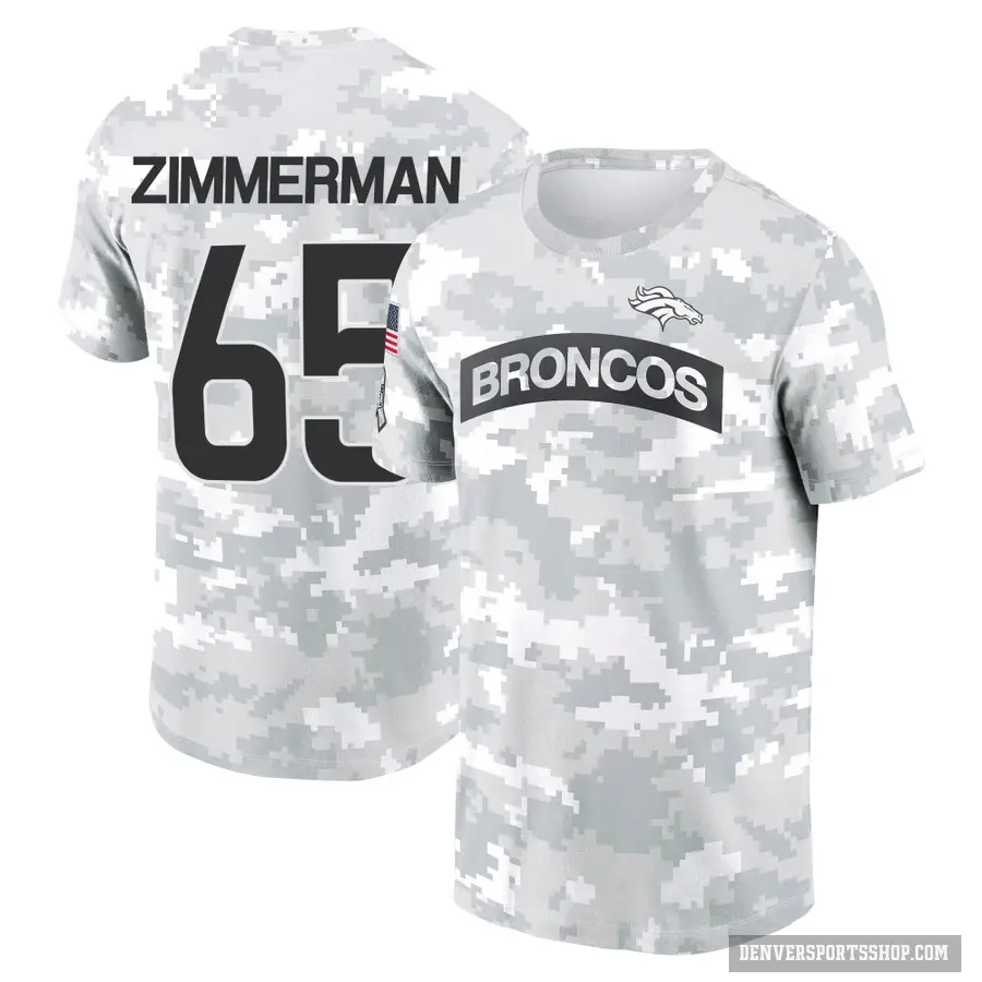 Youth ＃65 Gary Zimmerman Denver Broncos Camo Arctic 2024 Salute to Service Performance T-Shirt