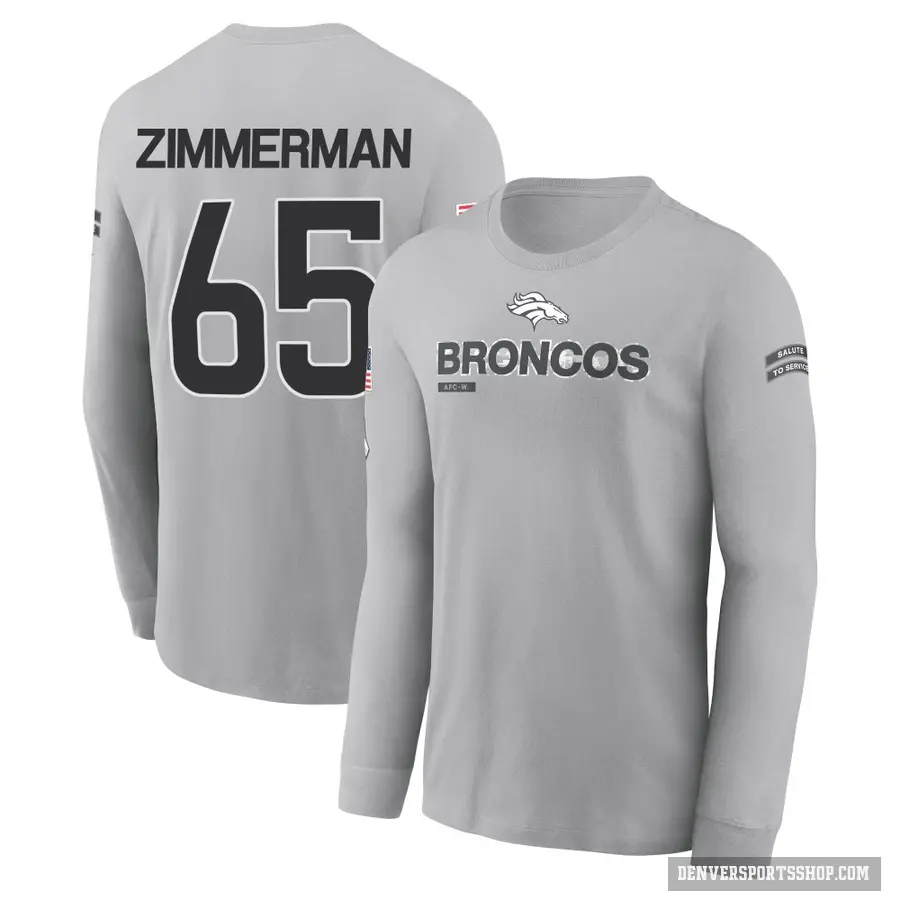 Youth ＃65 Gary Zimmerman Denver Broncos Gray 2024 Salute to Service Long Sleeve T-Shirt