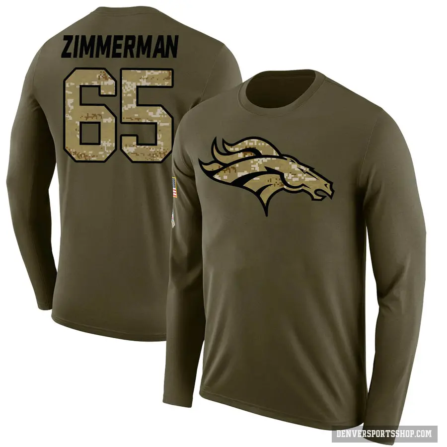 Youth ＃65 Gary Zimmerman Denver Broncos Olive Salute to Service Sideline Long Sleeve T-Shirt