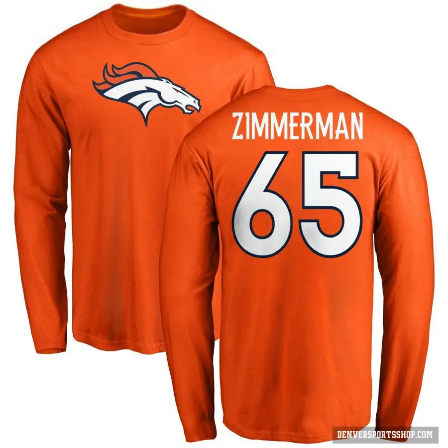 Youth ＃65 Gary Zimmerman Denver Broncos Orange Logo Long Sleeve T-Shirt