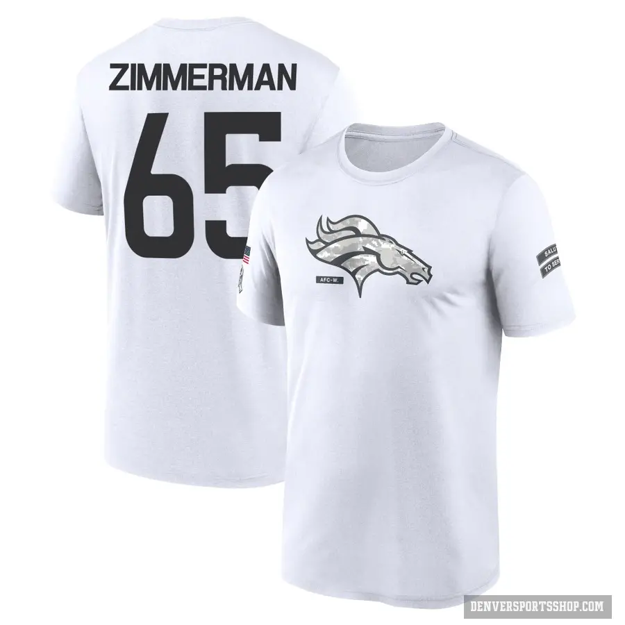 Youth ＃65 Gary Zimmerman Denver Broncos White 2024 Salute to Service Performance T-Shirt