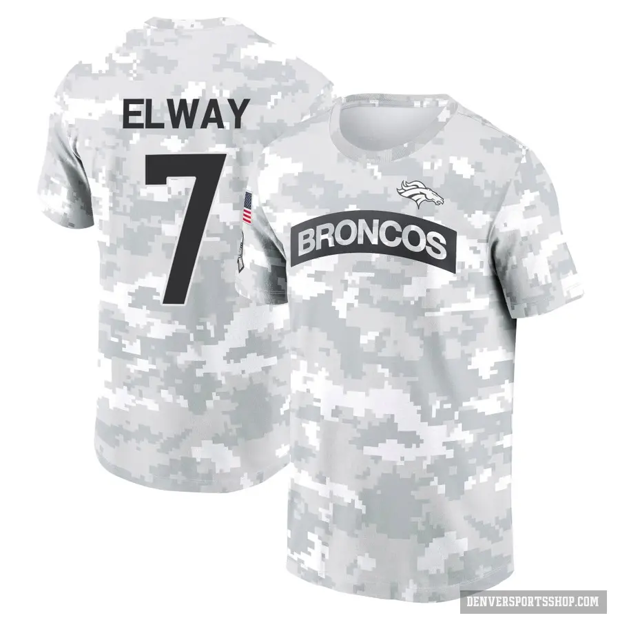 Youth ＃7 John Elway Denver Broncos Camo Arctic 2024 Salute to Service Performance T-Shirt