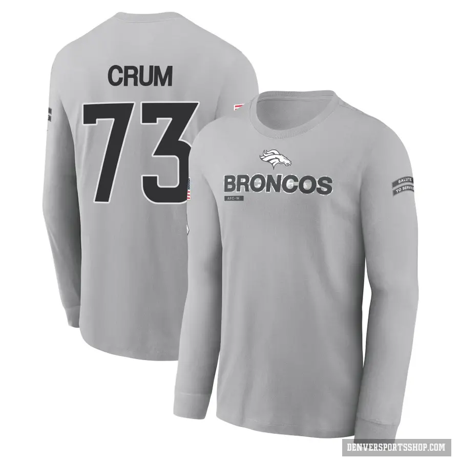 Youth ＃73 Frank Crum Denver Broncos Gray 2024 Salute to Service Long Sleeve T-Shirt