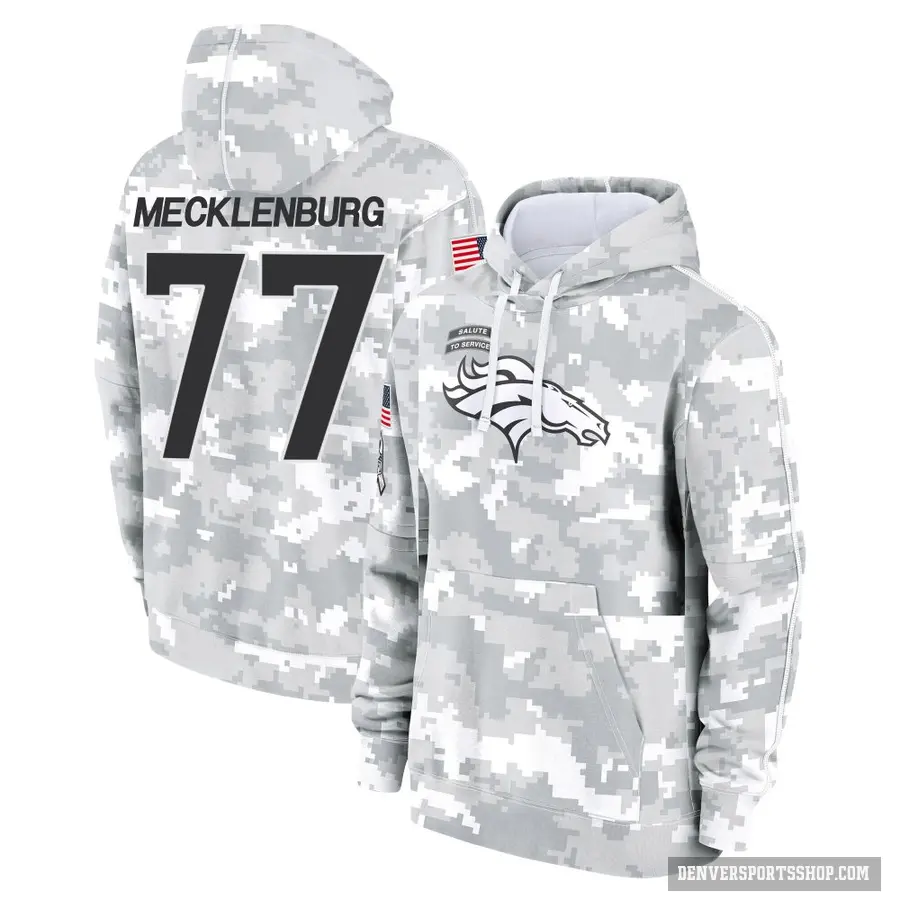 Youth ＃77 Karl Mecklenburg Denver Broncos Arctic Camo 2024 Salute to Service Club Fleece Pullover Hoodie