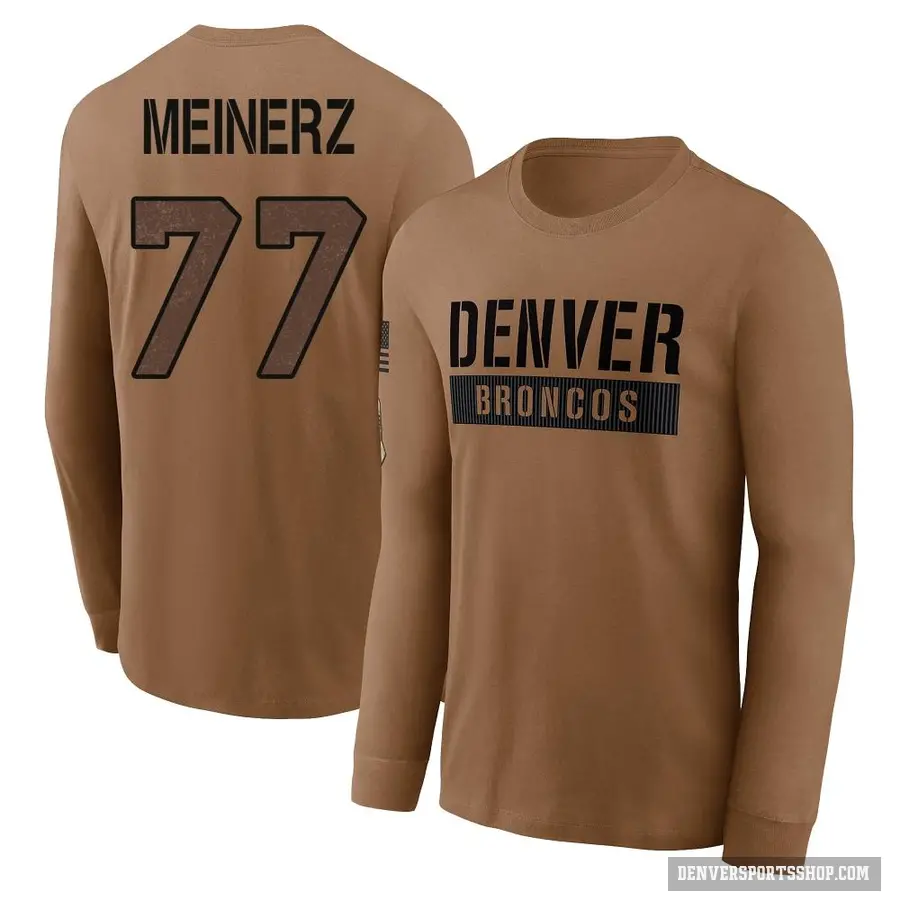 Youth ＃77 Quinn Meinerz Denver Broncos Brown 2023 Salute To Service Long Sleeve T-Shirt