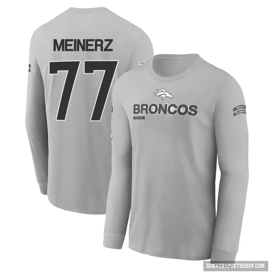 Youth ＃77 Quinn Meinerz Denver Broncos Gray 2024 Salute to Service Long Sleeve T-Shirt