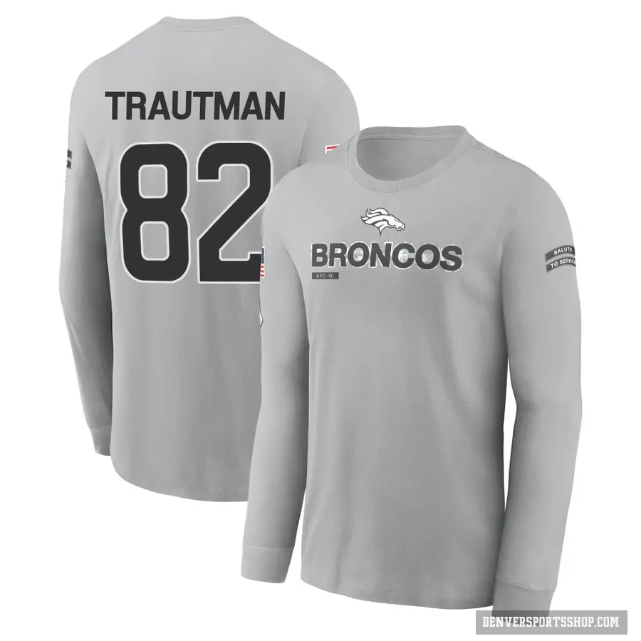 Youth ＃82 Adam Trautman Denver Broncos Gray 2024 Salute to Service Long Sleeve T-Shirt