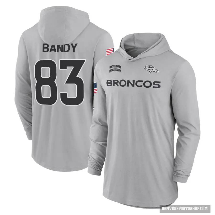 Youth ＃83 Michael Bandy Denver Broncos Gray 2024 Salute to Service Lightweight Performance Long Sleeve Hooded T-Shirt