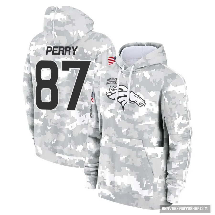 Youth ＃87 A.T. Perry Denver Broncos Arctic Camo 2024 Salute to Service Club Fleece Pullover Hoodie