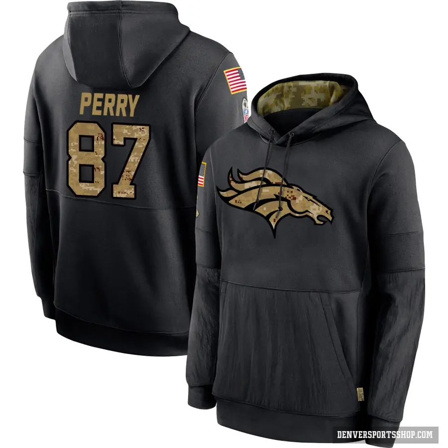 Youth ＃87 A.T. Perry Denver Broncos Black 2020 Salute to Service Sideline Performance Pullover Hoodie