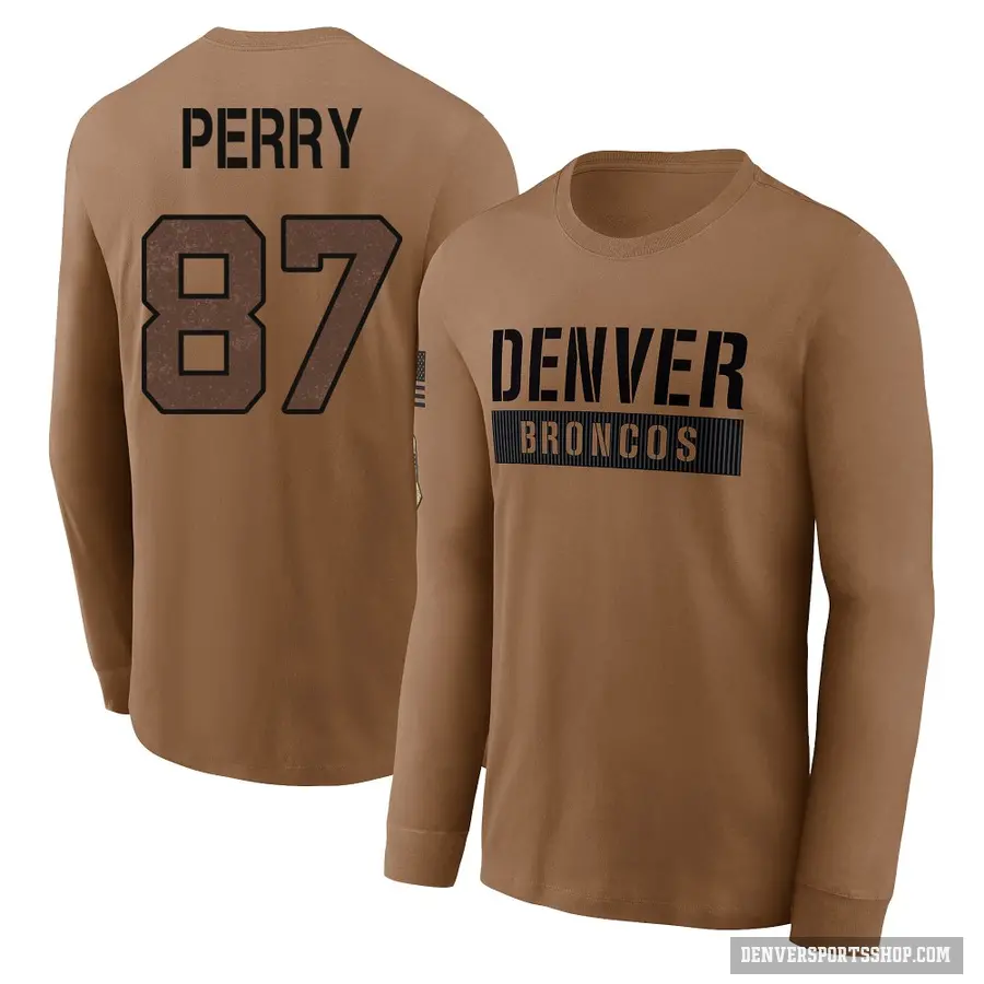 Youth ＃87 A.T. Perry Denver Broncos Brown 2023 Salute To Service Long Sleeve T-Shirt