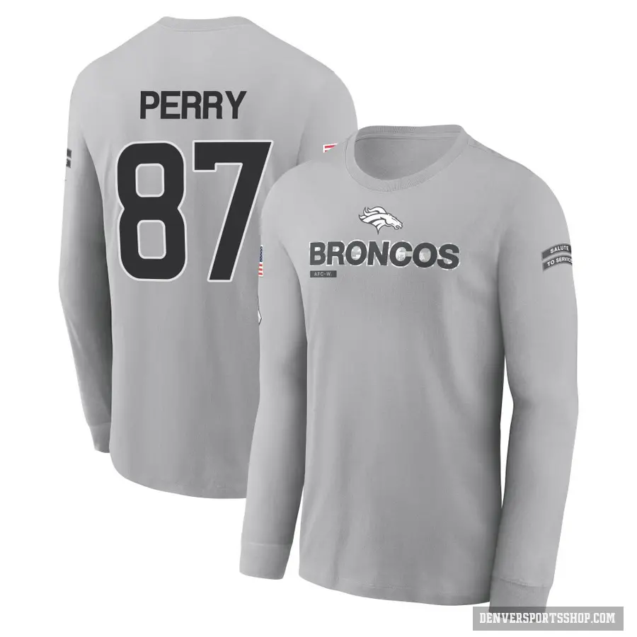 Youth ＃87 A.T. Perry Denver Broncos Gray 2024 Salute to Service Long Sleeve T-Shirt