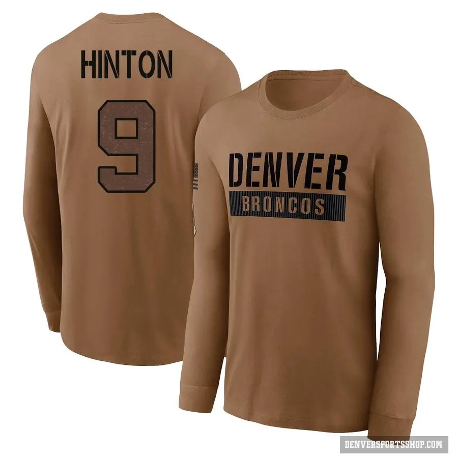 Youth ＃9 Kendall Hinton Denver Broncos Brown 2023 Salute To Service Long Sleeve T-Shirt