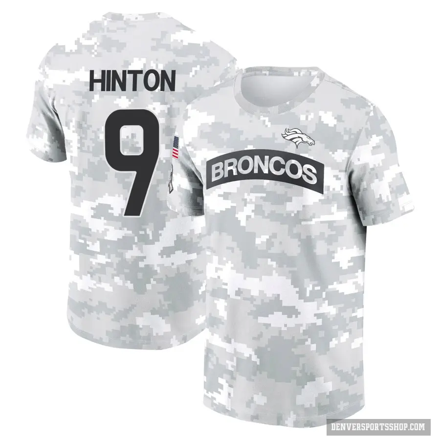 Youth ＃9 Kendall Hinton Denver Broncos Camo Arctic 2024 Salute to Service Performance T-Shirt
