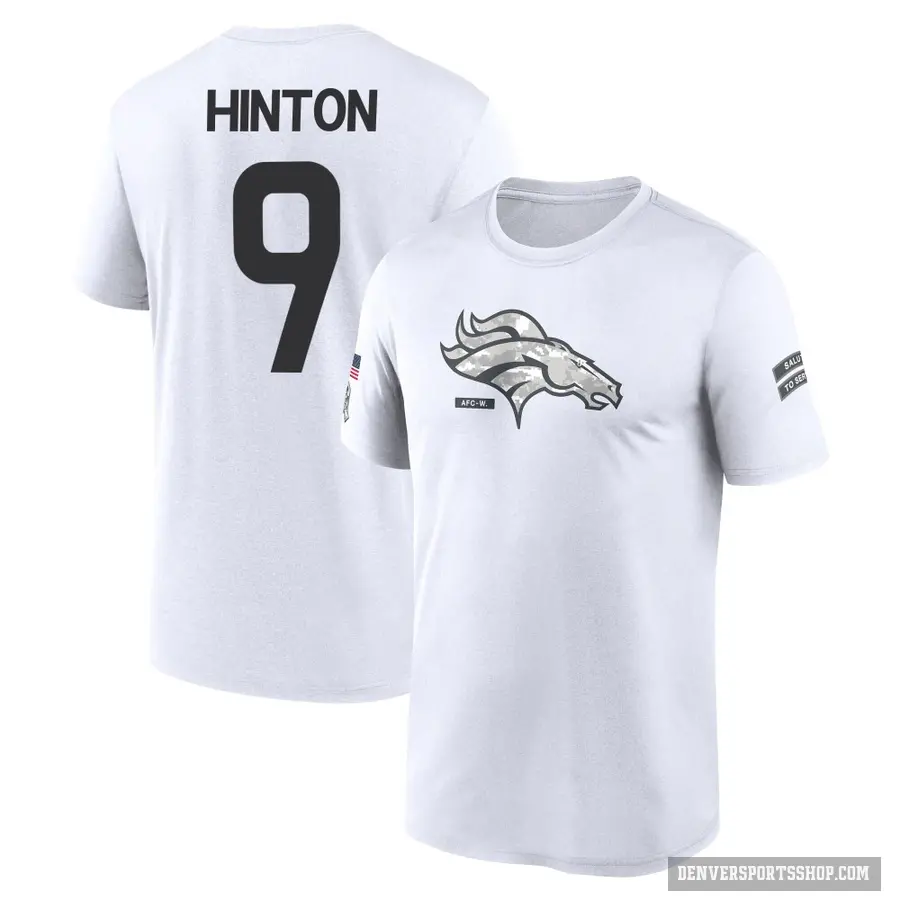 Youth ＃9 Kendall Hinton Denver Broncos White 2024 Salute to Service Performance T-Shirt