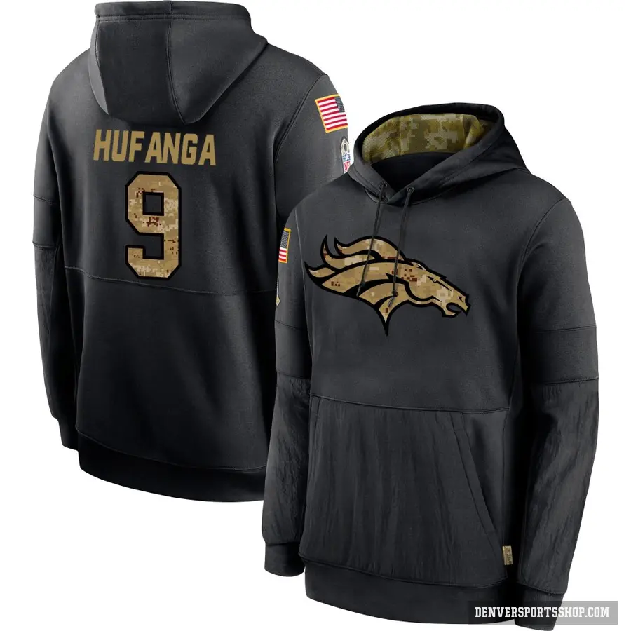 Youth ＃9 Talanoa Hufanga Denver Broncos Black 2020 Salute to Service Sideline Performance Pullover Hoodie