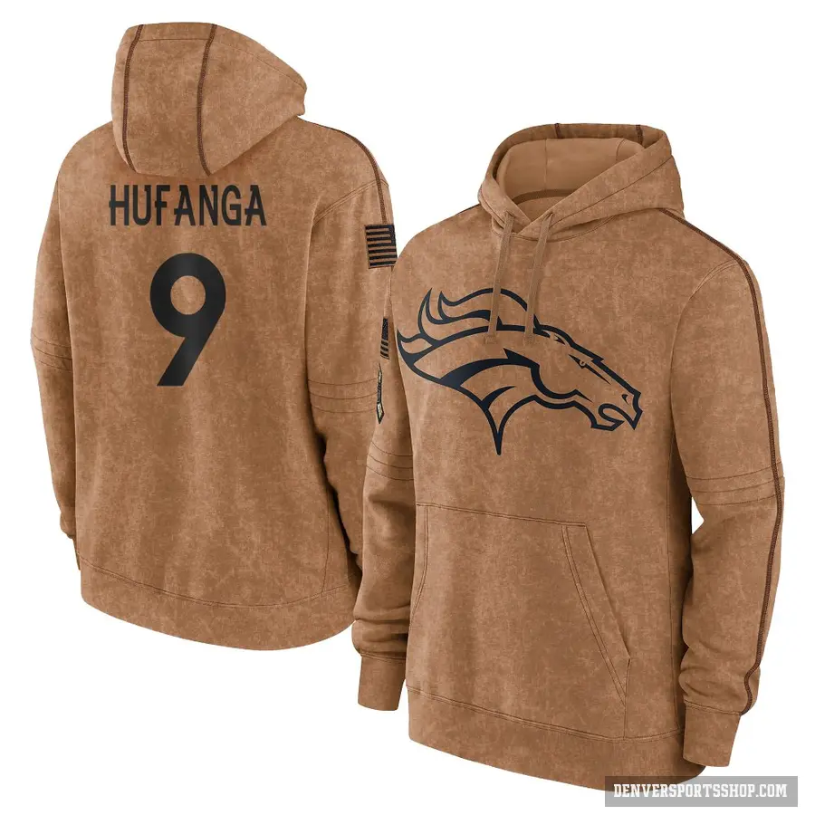 Youth ＃9 Talanoa Hufanga Denver Broncos Brown 2023 Salute To Service Club Pullover Hoodie