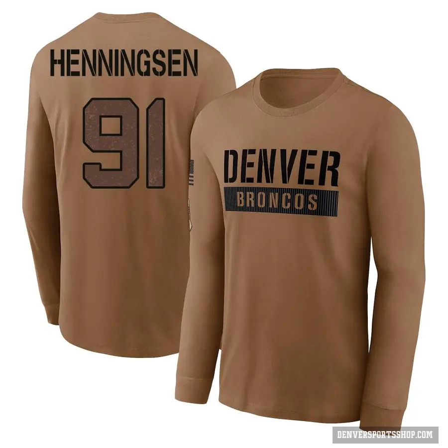 Youth ＃91 Matt Henningsen Denver Broncos Brown 2023 Salute To Service Long Sleeve T-Shirt