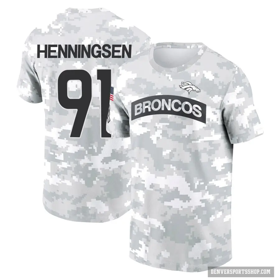 Youth ＃91 Matt Henningsen Denver Broncos Camo Arctic 2024 Salute to Service Performance T-Shirt