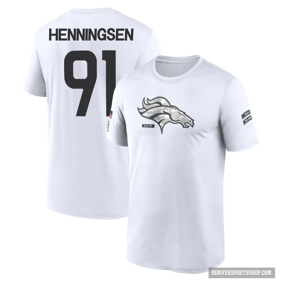 Youth ＃91 Matt Henningsen Denver Broncos White 2024 Salute to Service Performance T-Shirt