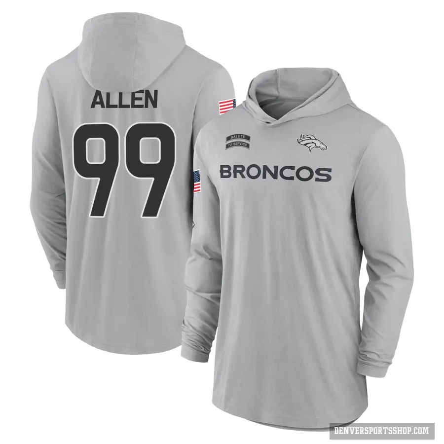 Youth ＃99 Zach Allen Denver Broncos Gray 2024 Salute to Service Lightweight Performance Long Sleeve Hooded T-Shirt